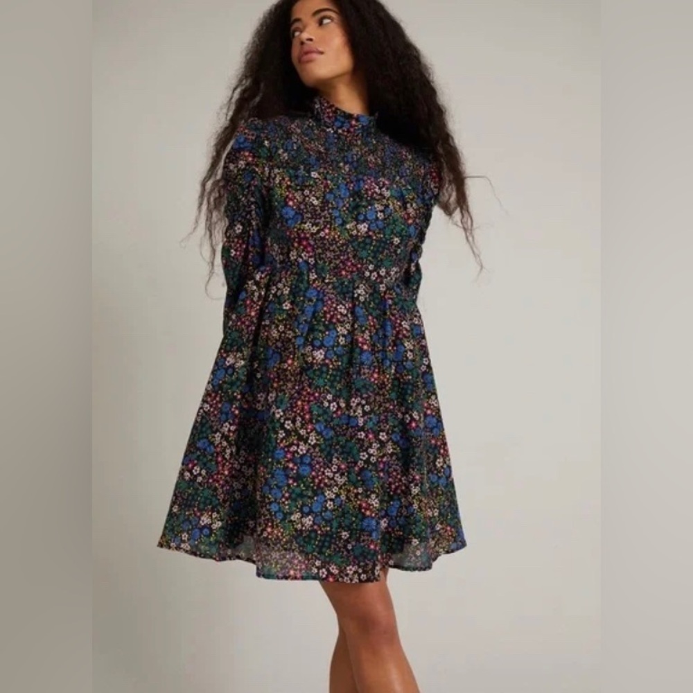 NWT Munthe Correct Smocked High Neck Long Sleeves Mini Dress, Size 2